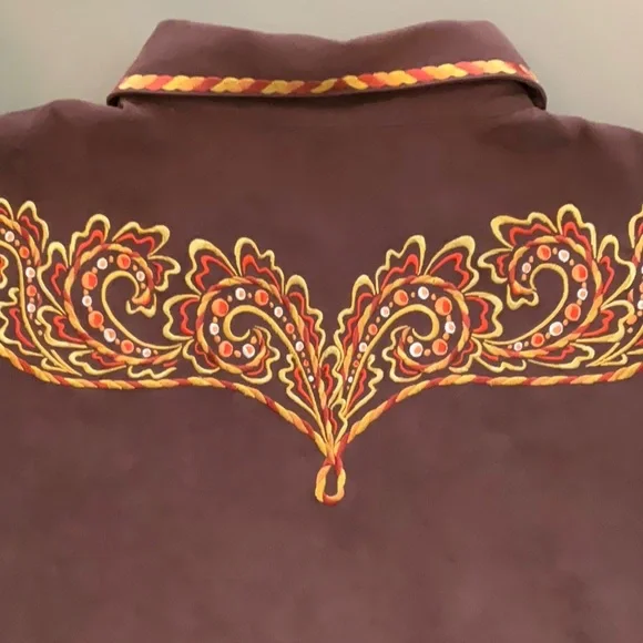 NWT Bob Mackie Wearable Art Embroidered Brown Long Sleeve Shirt Women Size L - Picture 8 of 10